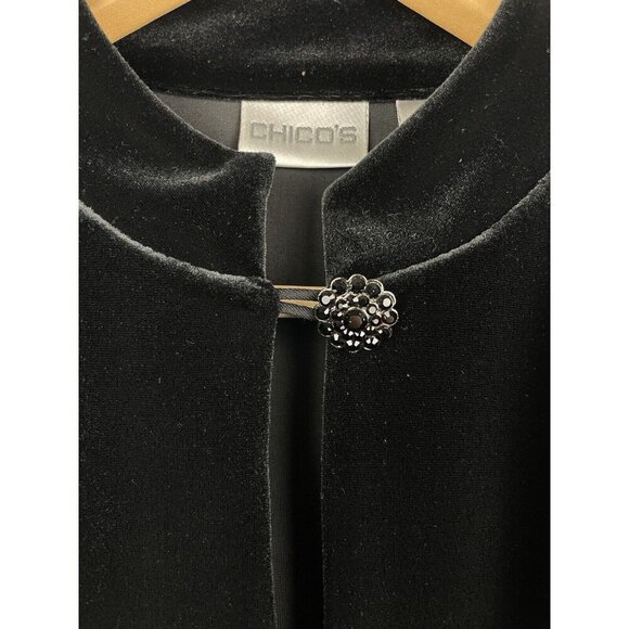 Chico’s Women's Black Velvet Rhinestone Button Cocktail Party Vintage Sweater M - Picture 3 of 8